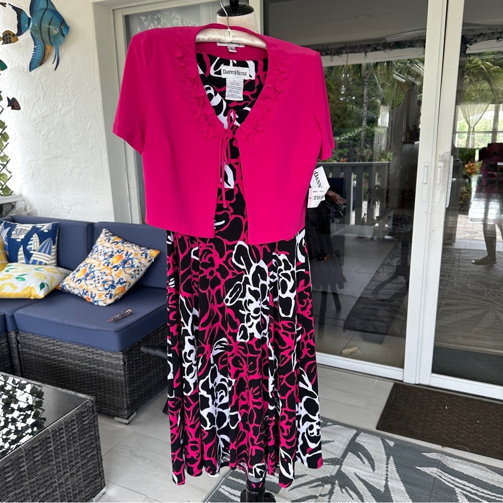 Danni & Nichole Pink and Black Floral Dress with Bolero